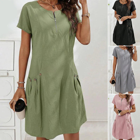 🎁Ingyenes ajándék✨ Stílusos fél-cipzáros ruha👗 Laza nőies sziluett – Minden testalkatra tökéletes!
