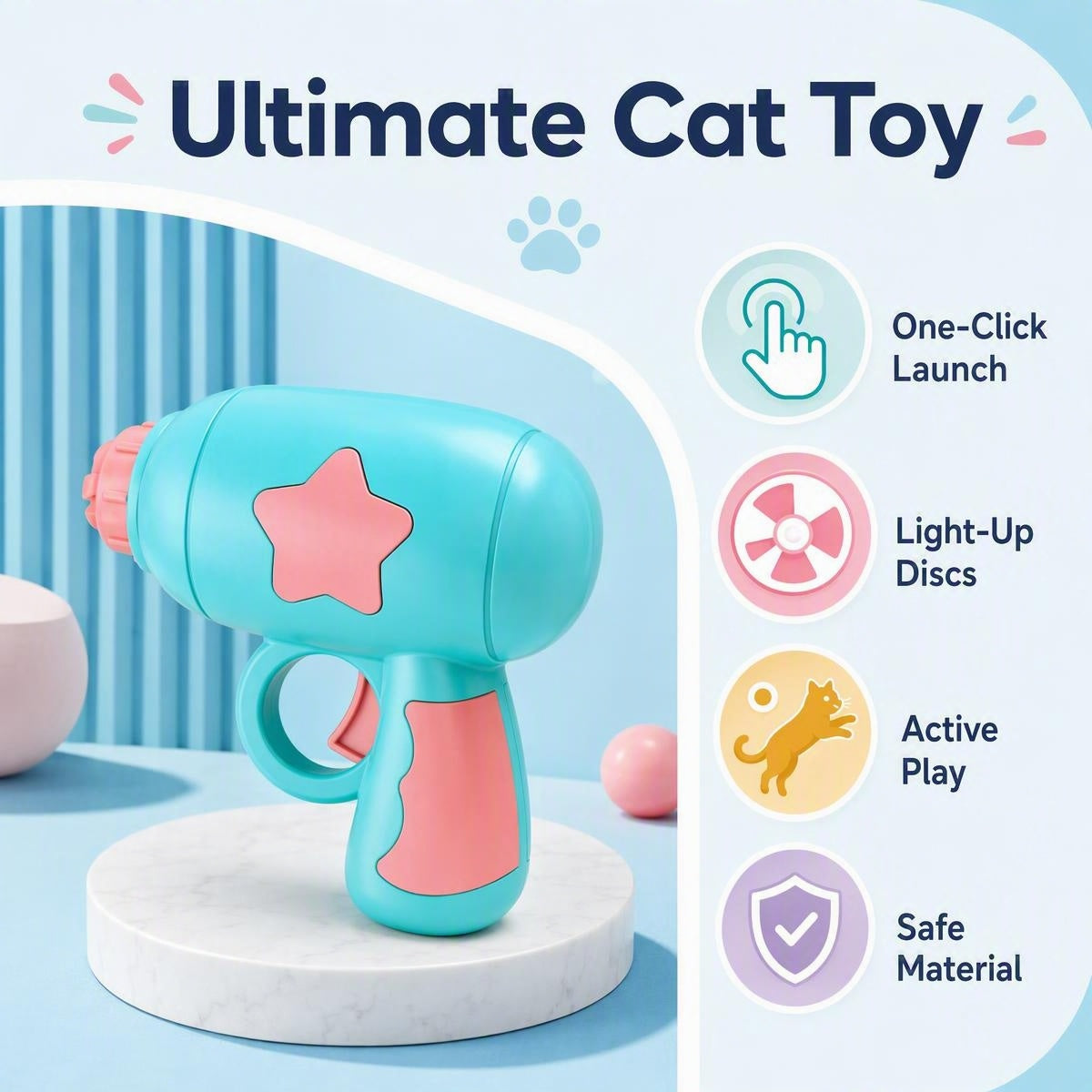 🐱✨ Macskák számára készült koronglövő – Világító korongokkal, egygombos működtetés, biztonságos műanyagból! 🎯💡