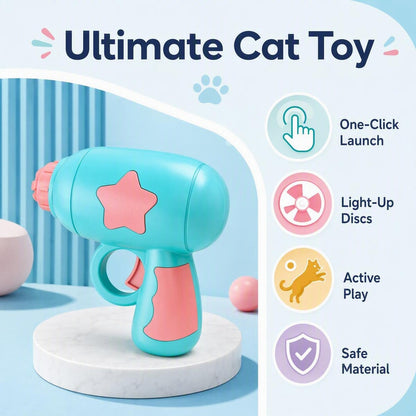 🐱✨ Macskák számára készült koronglövő – Világító korongokkal, egygombos működtetés, biztonságos műanyagból! 🎯💡
