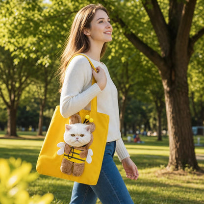 🐝🐱 Méh alakú macskahordozó – Légáteresztő kivágott ablakkal, könnyű vászon anyagból, M és L méretben! 🛡️✨