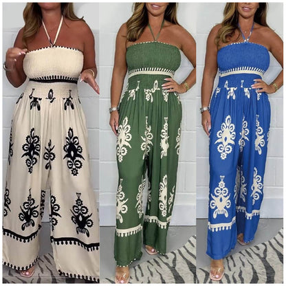😍2026-os csőtopos🎁 Ajándék nyaklánc! Magas derékú Bardot jumpsuit✨ Nyári laza jumpsuit elöl csomózható kialakítással – Strandhoz, randira és nyaraláshoz tökéletes!