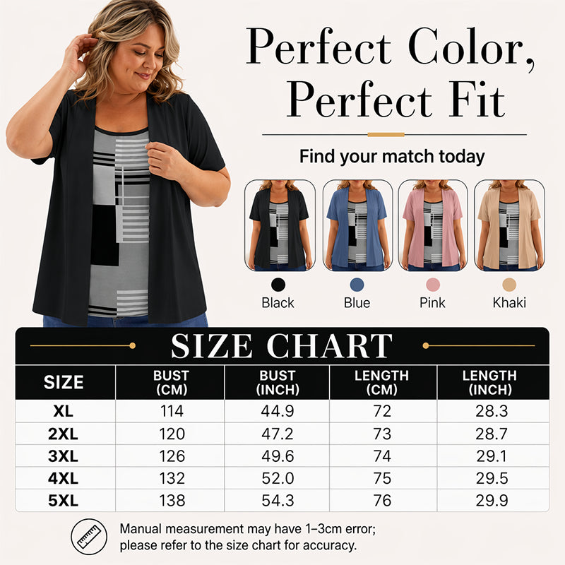 👚✨ Modern geometrikus mintás felső – Laza réteges hatás, selymes tapintás, XL–5XL-ig! 🌟💃