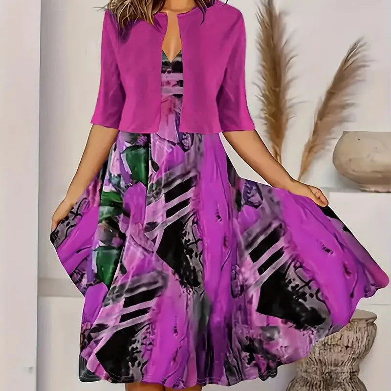 🎁Ingyenes ajándék-📿Gyönyörű nyaklánc👗🌸Két részes női szett – Kardigán + ujjatlan ruha, elegancka minden alkalomra!