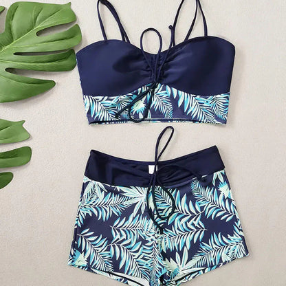 🎁 Ingyenes nyaklánc ajándék🌊 Gyorsan száradó két részes bikini👙 Magas derékú női fürdőruha – Boxer stílusú, élénk nyomattal és strandkényelemmel!