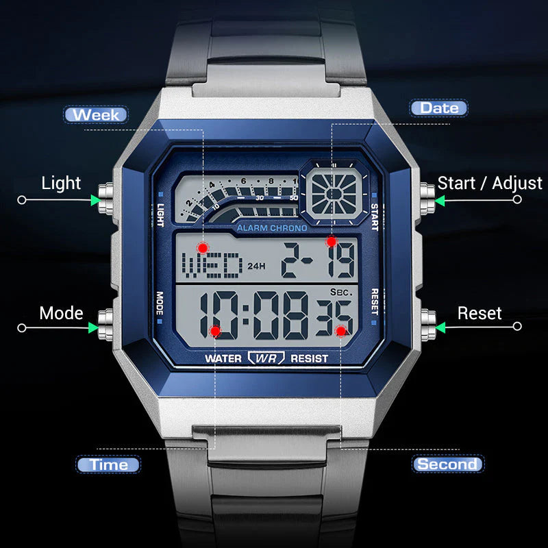 🎁⏰Az utolsó 50 db Ingyenes ajándék-📿Gyönyörű karkötő⌚💎 Uniszex digitális óra – Modern funkciók és tartózkodás egyben!