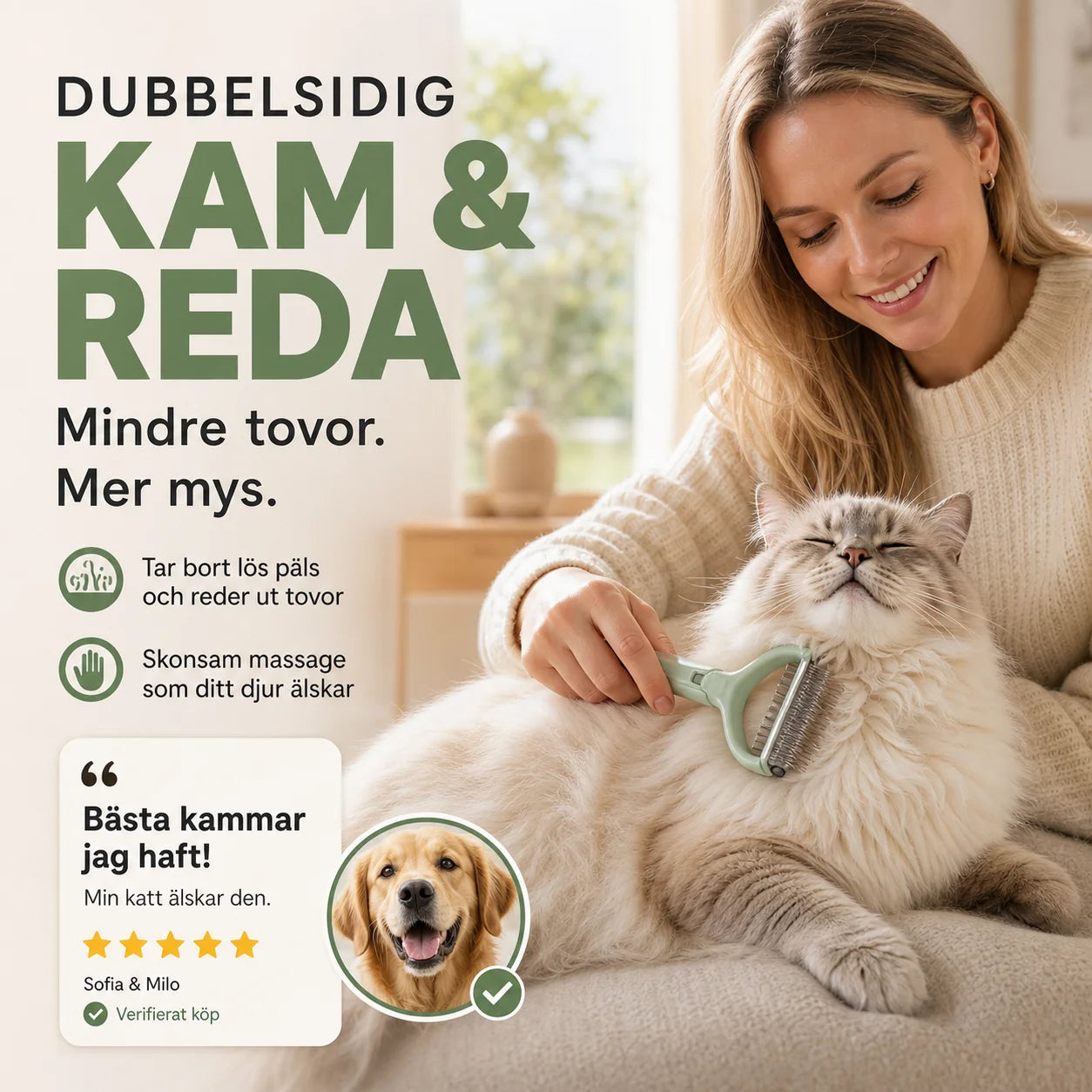 🐕✨Kétoldalas szőrkefe háziállatok számára – Eltávolítja a szőrcsomókat és a kihullott szőrszálakat | MOST 50 %-os kedvezménnyel! 🐱💚