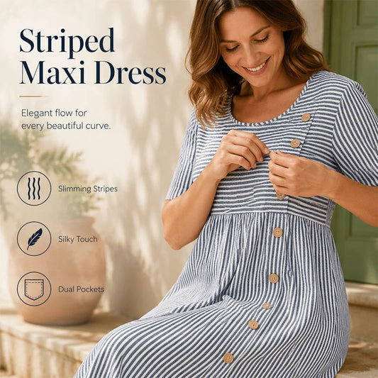 👗Új érkezők 50% kedvezménnyel💥Női, laza szabású, csíkos szabadidőruha🌸 Időtálló design, praktikus oldalzsebekkel, S–4XL-ig! ✨💫
