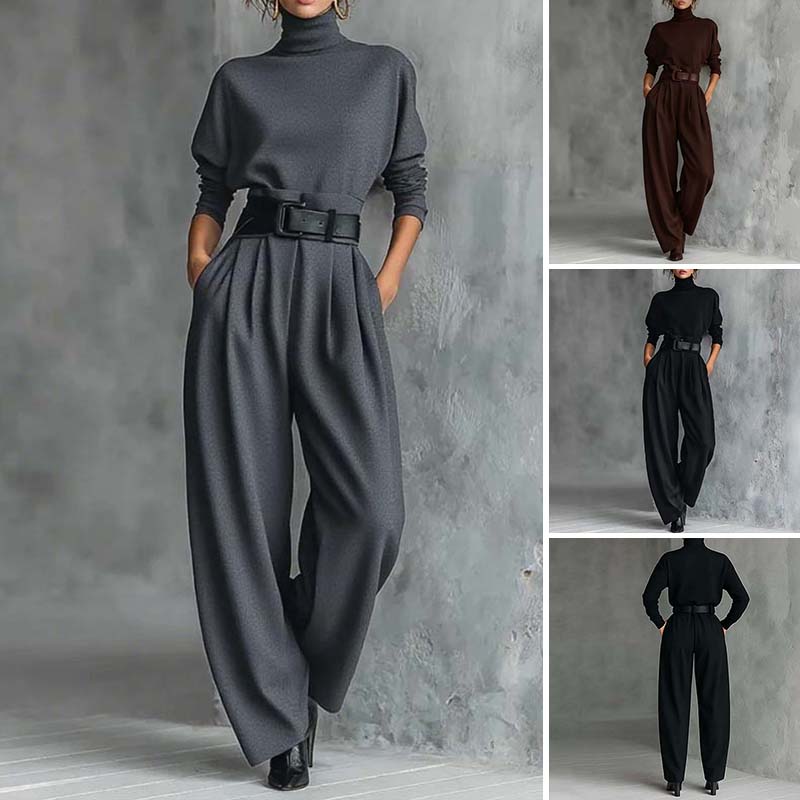 🎁Ingyenes ajándék-📿Gyönyörű nyaklánc✨ Női két részes szett👗 Garbó + nadrág szett – Kényelmes, kifinomult irodai és alkalmi ruha!