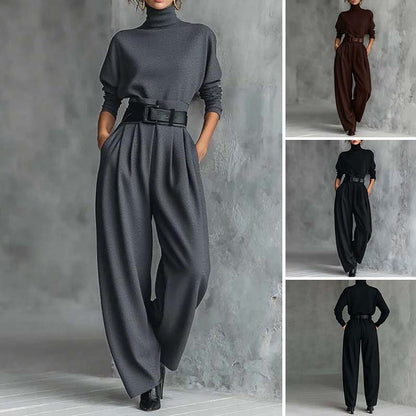 🎁Ingyenes ajándék-📿Gyönyörű nyaklánc✨ Női két részes szett👗 Garbó + nadrág szett – Kényelmes, kifinomult irodai és alkalmi ruha!