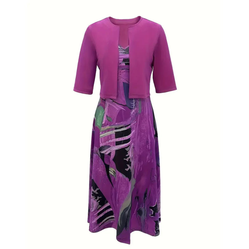 🎁Ingyenes ajándék-📿Gyönyörű nyaklánc👗🌸Két részes női szett – Kardigán + ujjatlan ruha, elegancka minden alkalomra!
