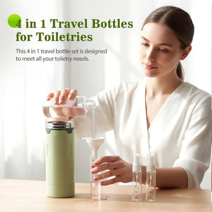 ✈️ Tökéletes utazótárs🧳4 az 1-ben utazási palack – Kompakt, szivárgásmentes és praktikus!