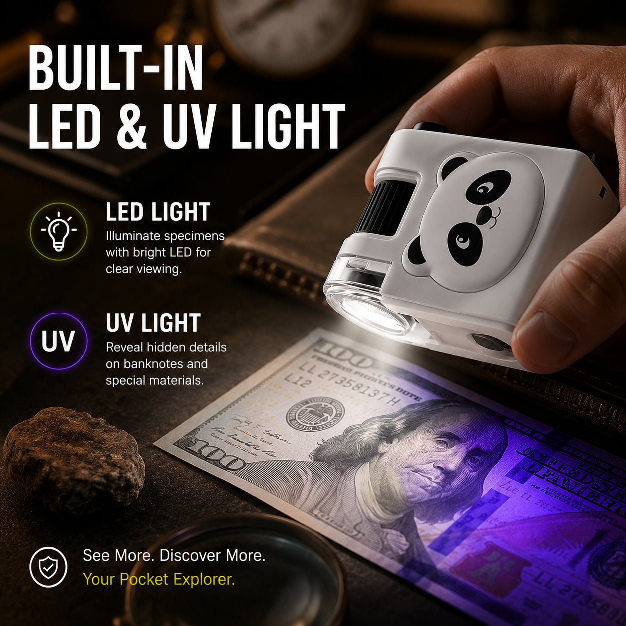 📱 Telefon kompatibilis mikroszkóp🐸 80-szoros állítható nagyítás + LED és UV fény！