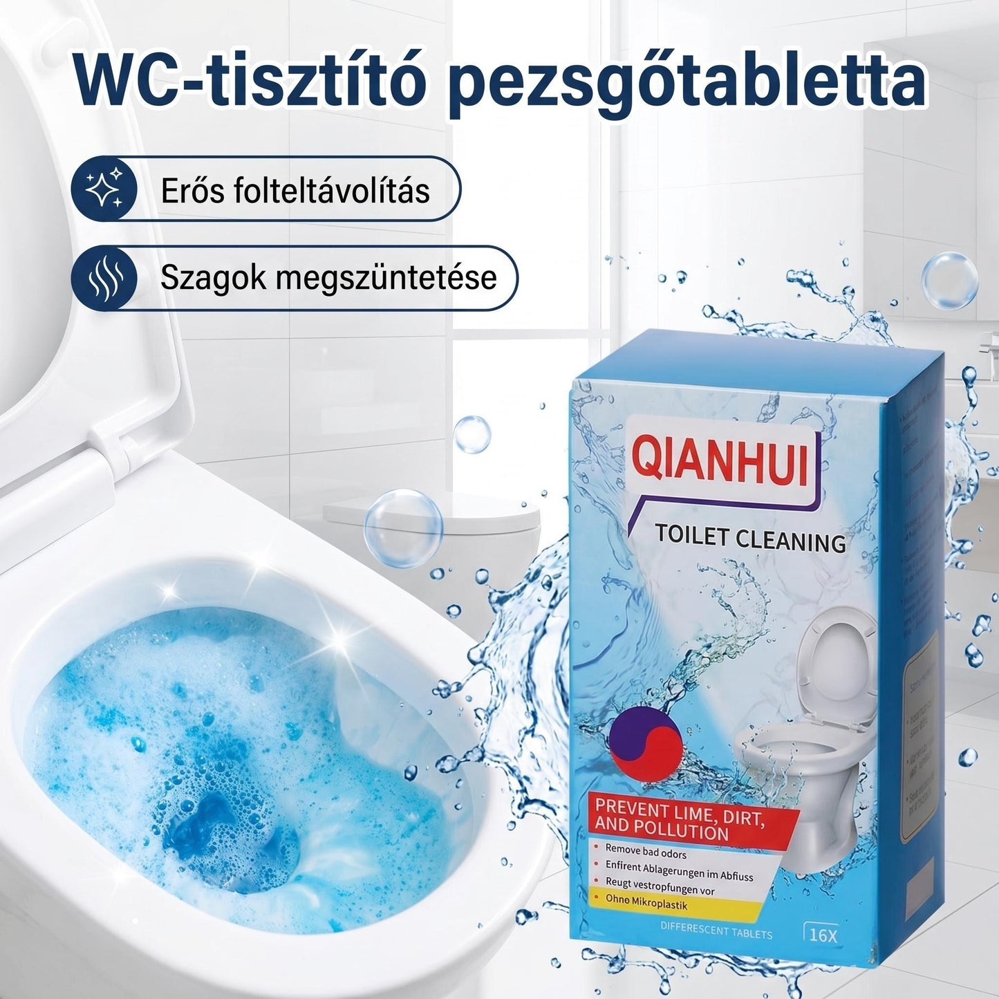 🎁🔥12+4 ingyenes🚽 Citromillatú WC-tisztító tabletták✨ Makacs foltok nélkül, hosszú távú frissesség a fürdőszobában!