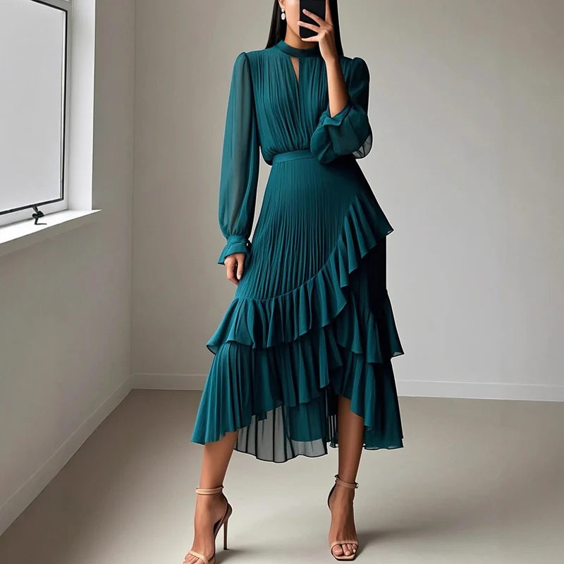 🎁Ingyenes ajándék-📿Gyönyörű nyaklánc💃 Magas nyak, átlátszó ujjak – Kifinomult és nőies sziluett!👗
