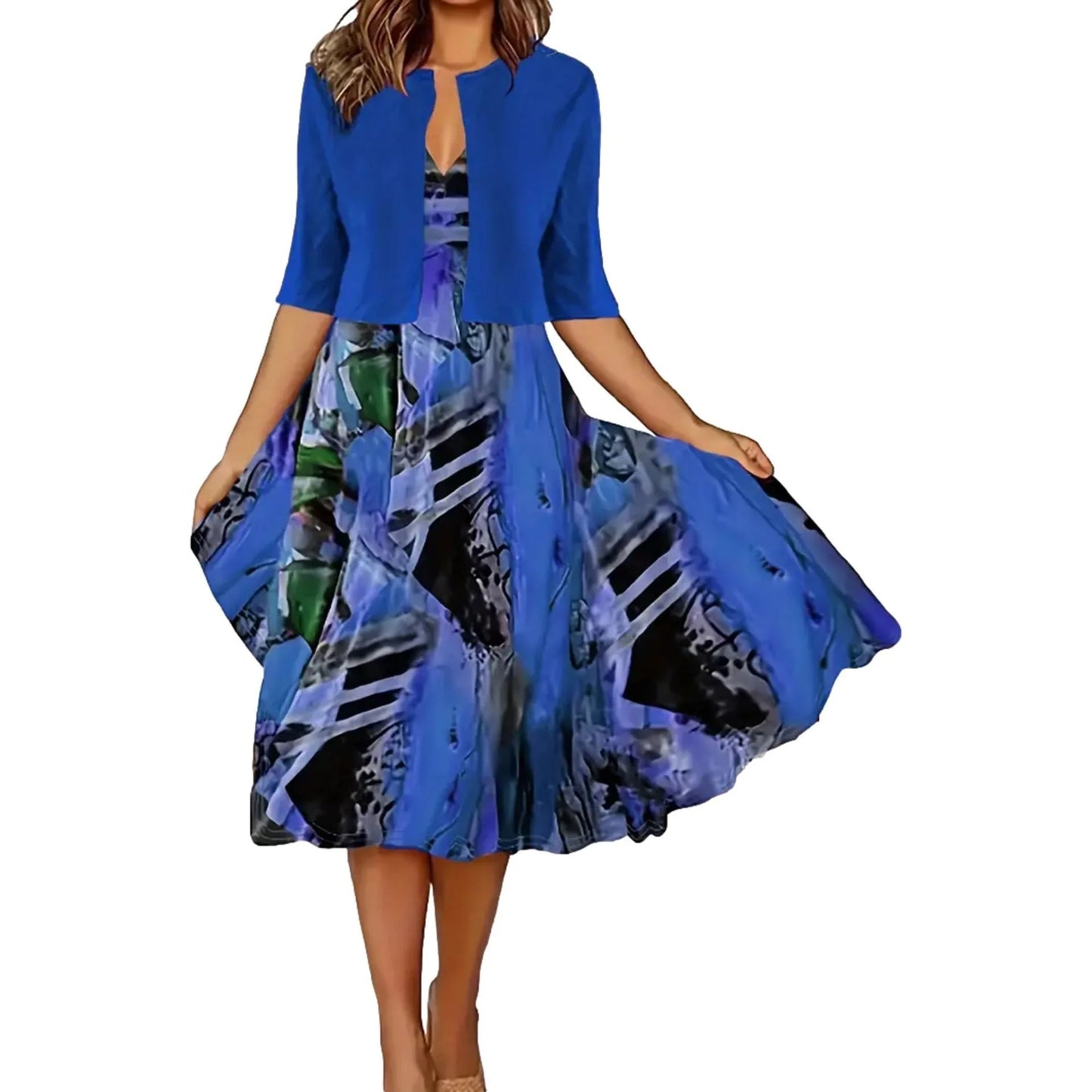 🎁Ingyenes ajándék-📿Gyönyörű nyaklánc👗🌸Két részes női szett – Kardigán + ujjatlan ruha, elegancka minden alkalomra!