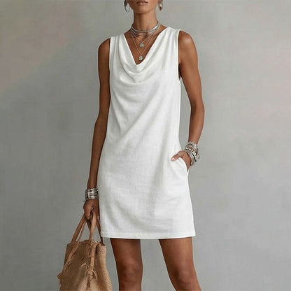 👗✨ Cowl-nyakú karcsú ruha – Elegáns, puha triacetát anyag, rejtett zsebekkel, 11 színben! 🌸💫