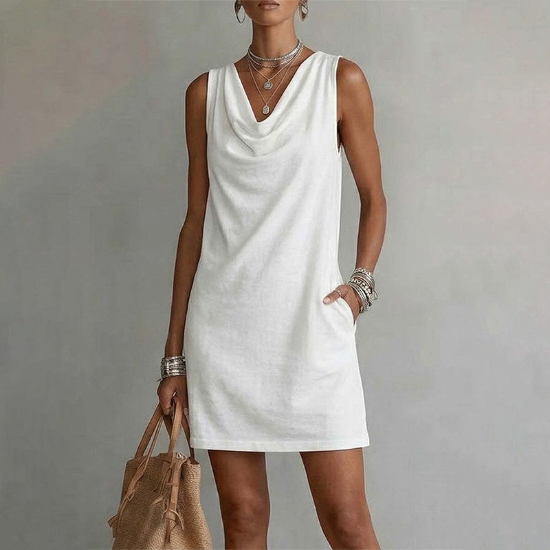 👗✨ Cowl-nyakú karcsú ruha – Elegáns, puha triacetát anyag, rejtett zsebekkel, 11 színben! 🌸💫