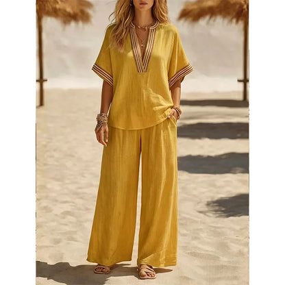 📿Ingyenes rózsa nyaklánc👗🌸 Elegáns V-nyakú kétrészes szett – Oldalzsebekkel, prémium lélegző anyagból, 5 színben! ✨💫