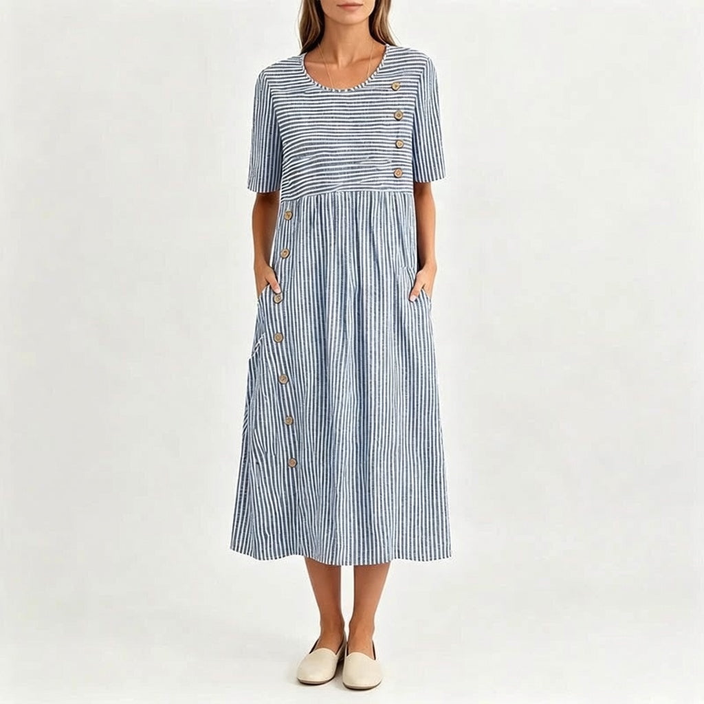 👗Új érkezők 50% kedvezménnyel💥Női, laza szabású, csíkos szabadidőruha🌸 Időtálló design, praktikus oldalzsebekkel, S–4XL-ig! ✨💫