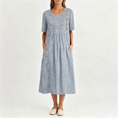 👗Új érkezők 50% kedvezménnyel💥Női, laza szabású, csíkos szabadidőruha🌸 Időtálló design, praktikus oldalzsebekkel, S–4XL-ig! ✨💫