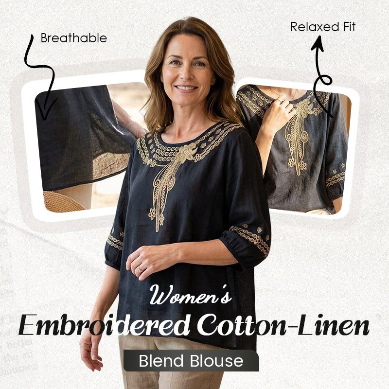 📿Ingyenes gyönyörű nyaklánc🌸 Gyönyörű hímzés és kivágások – Elegáns környakkivágás, laza lengő szabás – 👚Lélegző pamut-len keverék!