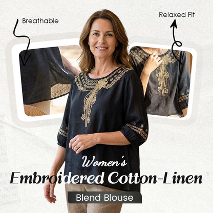 📿Ingyenes gyönyörű nyaklánc🌸 Gyönyörű hímzés és kivágások – Elegáns környakkivágás, laza lengő szabás – 👚Lélegző pamut-len keverék!