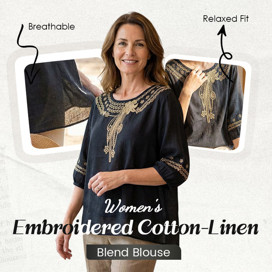 📿Ingyenes gyönyörű nyaklánc🌸 Gyönyörű hímzés és kivágások – Elegáns környakkivágás, laza lengő szabás – 👚Lélegző pamut-len keverék!