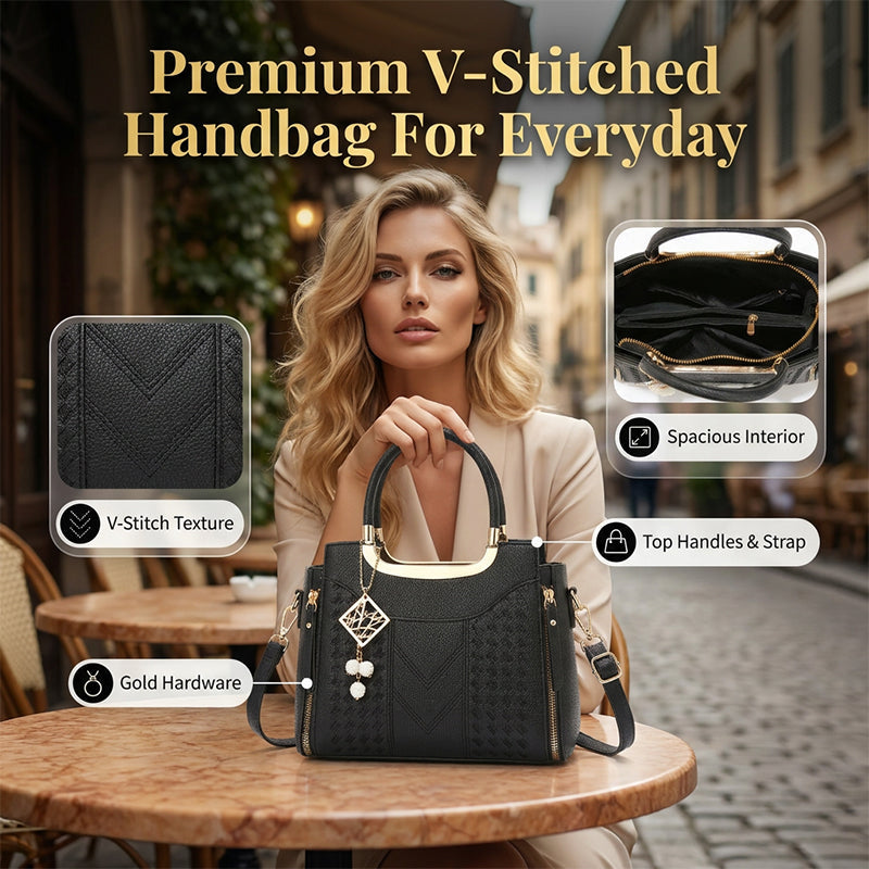 👜 Premium V-varrású kézitáska – Több rekeszes rendszerezés + csillogó arany színű fém alkatrészek!