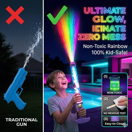 🌈🔫Világos szivárványos LED-es vízipisztoly💧3 egyszerű lépés, szivárgásmentes, gyerekbiztos！