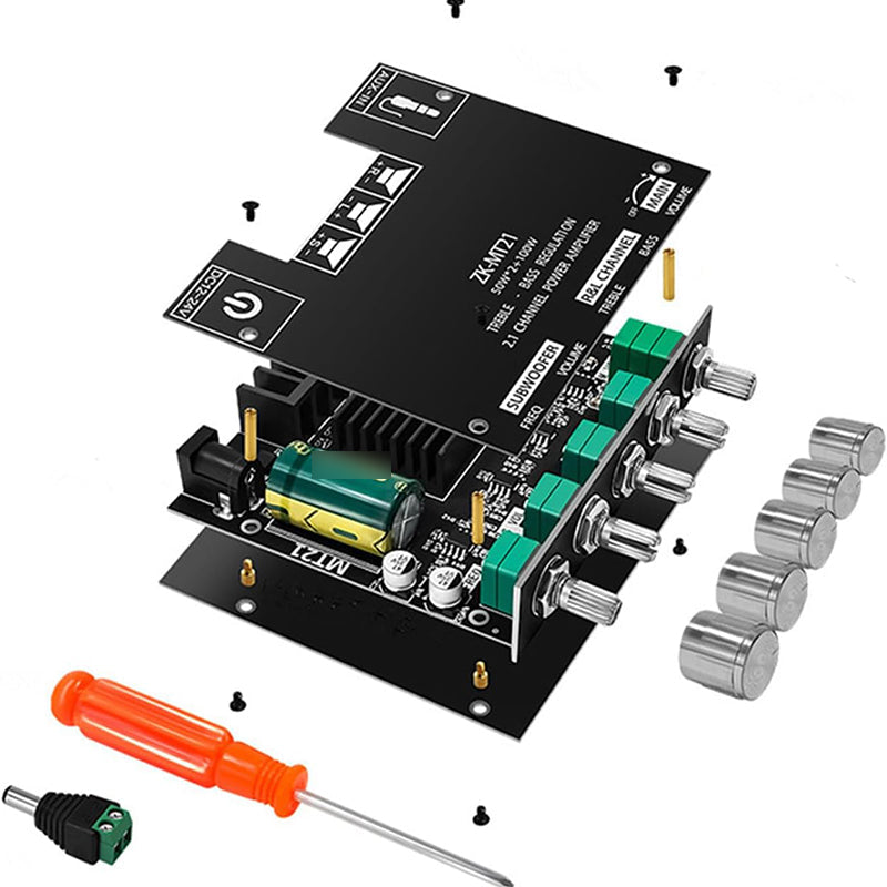 🔊⚡ 2.1 csatornás Bluetooth 5.0 erősítőmodul – Mély basszus, kristálytiszta magas hangok, kompakt kialakítás! 🎵🔥