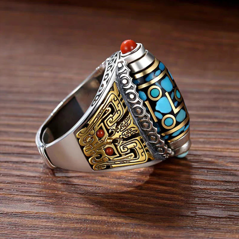🔥3+2 ingyenes🔄 Forgható, állítható amulett✨ Türkizkék dzi gyöngyös mantra gyűrű – Szerencse és védelme egy kis kőben!