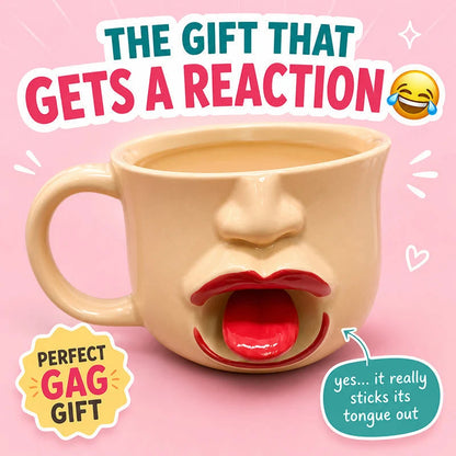 ☕😜 3D-s arcképes vicces bögre – Kinyújtott nyelvű design, prémium kerámia, C-alakú fogantyú! ✨🎁