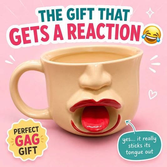 ☕😜 3D-s arcképes vicces bögre – Kinyújtott nyelvű design, prémium kerámia, C-alakú fogantyú! ✨🎁