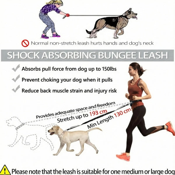 🐕⚡ DOGZIP kéz nélküli futópóráz – Rugalmas rész 193 cm-ig, elnyeli a rántásokat, védi a csuklódat és a derekadat! 🏃‍♂️🛡️