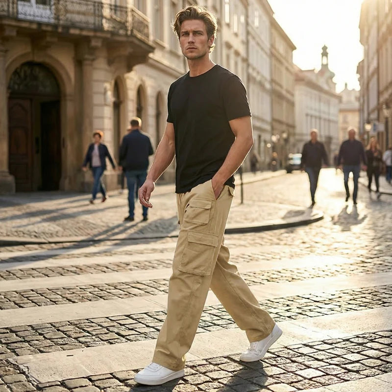 🎁Ingyenes karkötő🔥40% árcsökkentés 👖✨ Cargo nadrág + póló szett – Tágas zsebekkel és laza szabássa!