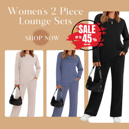 😜45% árcsökkentés 🎁Ingyenes ajándék -📿Gyönyörű nyaklánc🔖Kerek nyakú lounge szett – Laza, puha és mindenkinek jól áll!