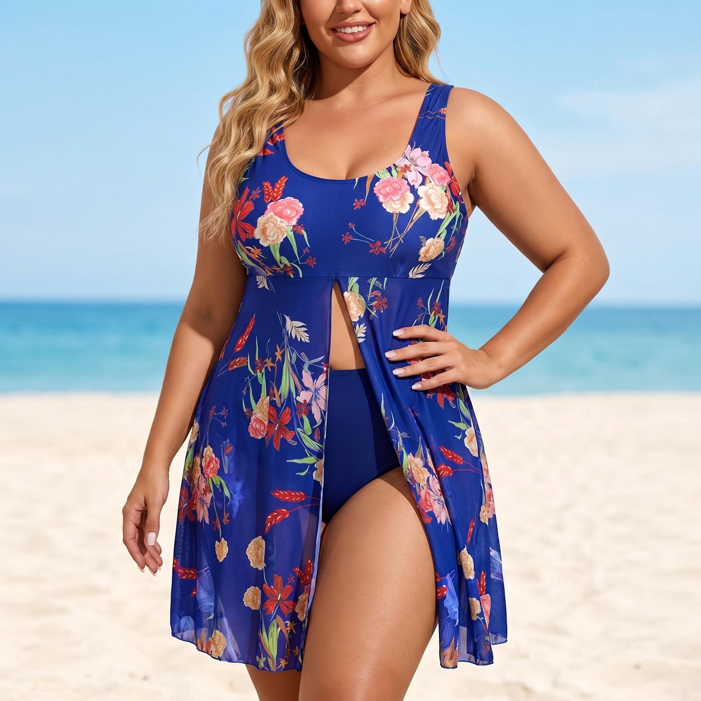 🎉2026-os nyári újdonságok👙🌸 A-vonalú szoknyás egyrészes fürdőruha – Hascontrol, erősített melltartó, XL–5XL-ig! 🌊✨