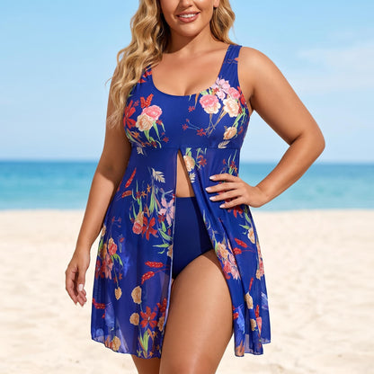 🎉2026-os nyári újdonságok👙🌸 A-vonalú szoknyás egyrészes fürdőruha – Hascontrol, erősített melltartó, XL–5XL-ig! 🌊✨