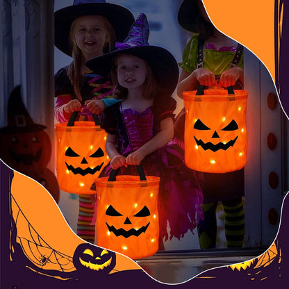 🎃✨Világító tök alakú édességes táska – LED-del, tágas belsővel – Tökéletes Halloweenre! 🍬👻