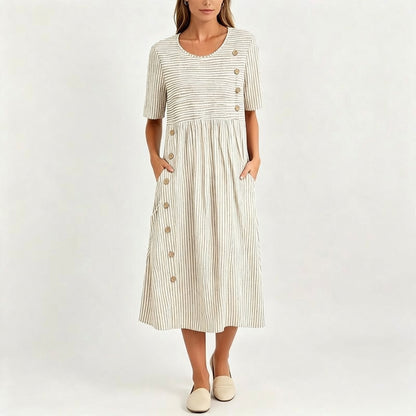 👗Új érkezők 50% kedvezménnyel💥Női, laza szabású, csíkos szabadidőruha🌸 Időtálló design, praktikus oldalzsebekkel, S–4XL-ig! ✨💫
