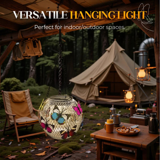🌞🕯️ Solar Art napelemes függőlámpa – Vintage stílus, 3D pillangódíszekkel, 6–12 óra világítás! 🌿✨