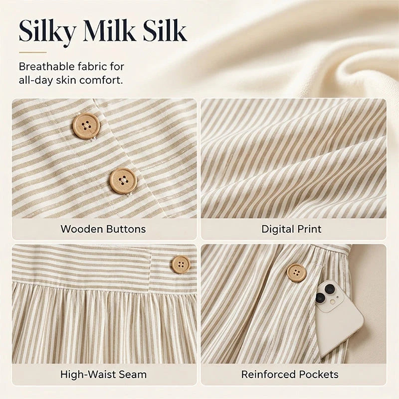 👗Új érkezők 50% kedvezménnyel💥Női, laza szabású, csíkos szabadidőruha🌸 Időtálló design, praktikus oldalzsebekkel, S–4XL-ig! ✨💫