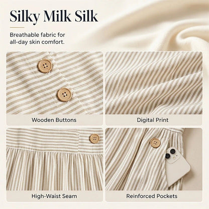 👗Új érkezők 50% kedvezménnyel💥Női, laza szabású, csíkos szabadidőruha🌸 Időtálló design, praktikus oldalzsebekkel, S–4XL-ig! ✨💫