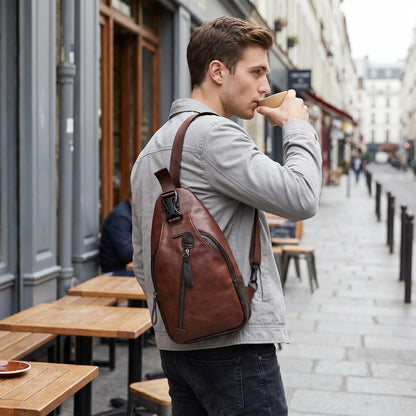 👝 Premium PU bőr mellkasi táska – Több rekesz, állítható vállpánt 🎒Mellkasként, válltáskaként vagy kézitáskaként
