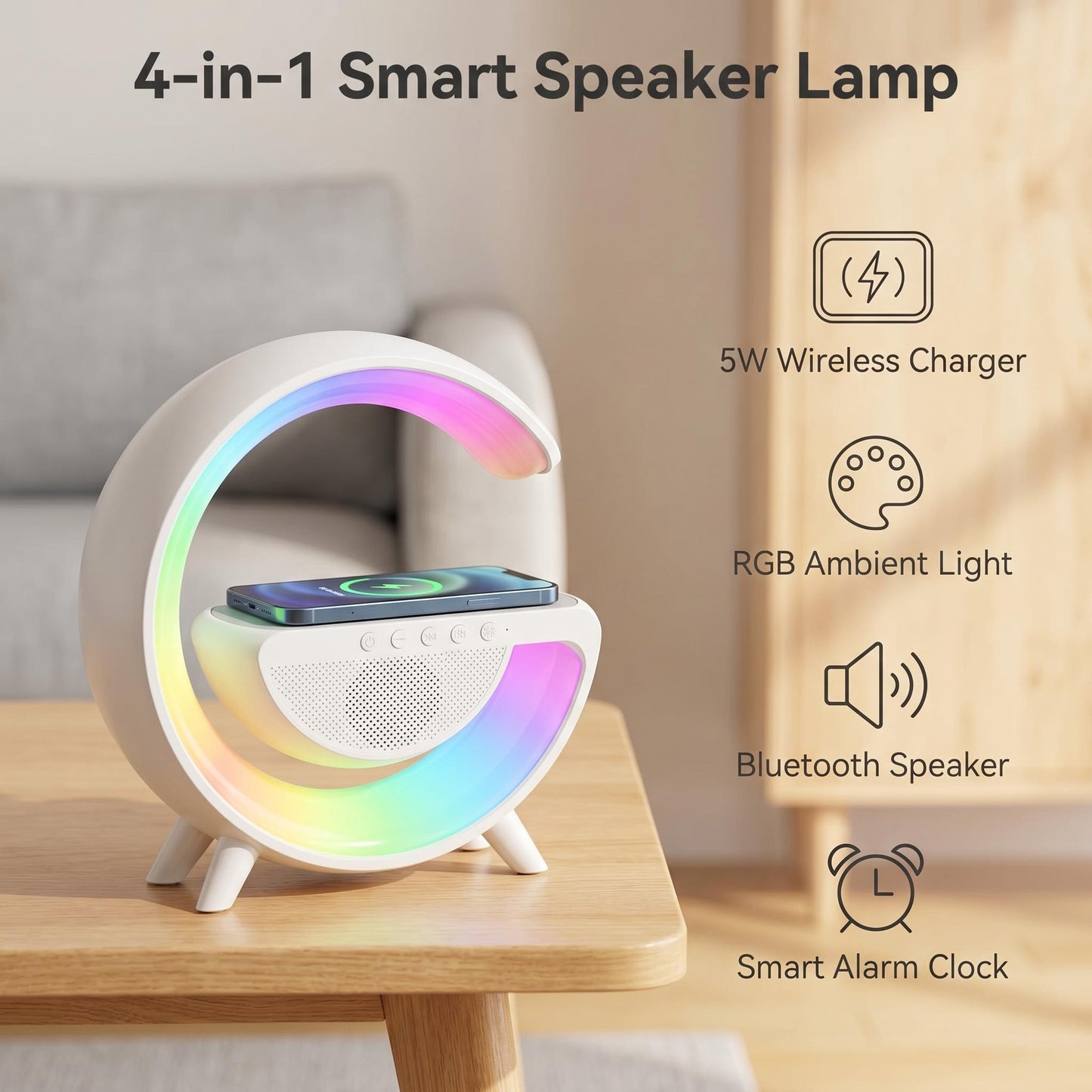 🌙 4 az 1-ben Moonlight okos lámpa🔋Vezeték nélküli töltő + 360°-os RGB fény + Bluetooth hangszóró🎵 13 dinamikus fénymód, zeneszinkron!