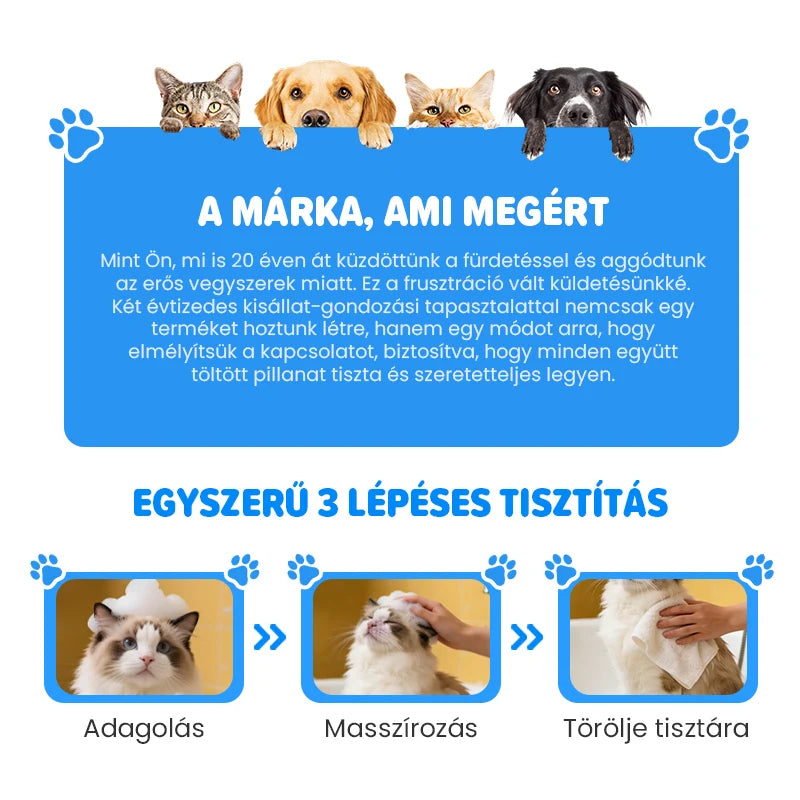 🐕🧴 Habzó sampon kisállatoknak – 3 lépéses tisztítás, pH-egyensúlyozott, természetes hipoallergén összetevőkkel! 🐱✨