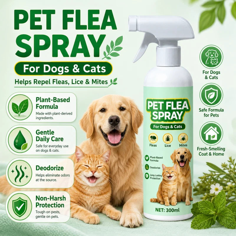 🐕🌿 3 az 1-ben bolha- és atkairtó spray – Növényi összetétel, hosszú távú védelem, 300 ml! 🐱✨