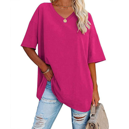 🎁Ingyenes ajándék👕 Laza szabású V-nyakú póló – Puha, könnyű, kényelmes🌸 Divatos, kiszélesedő szegély！