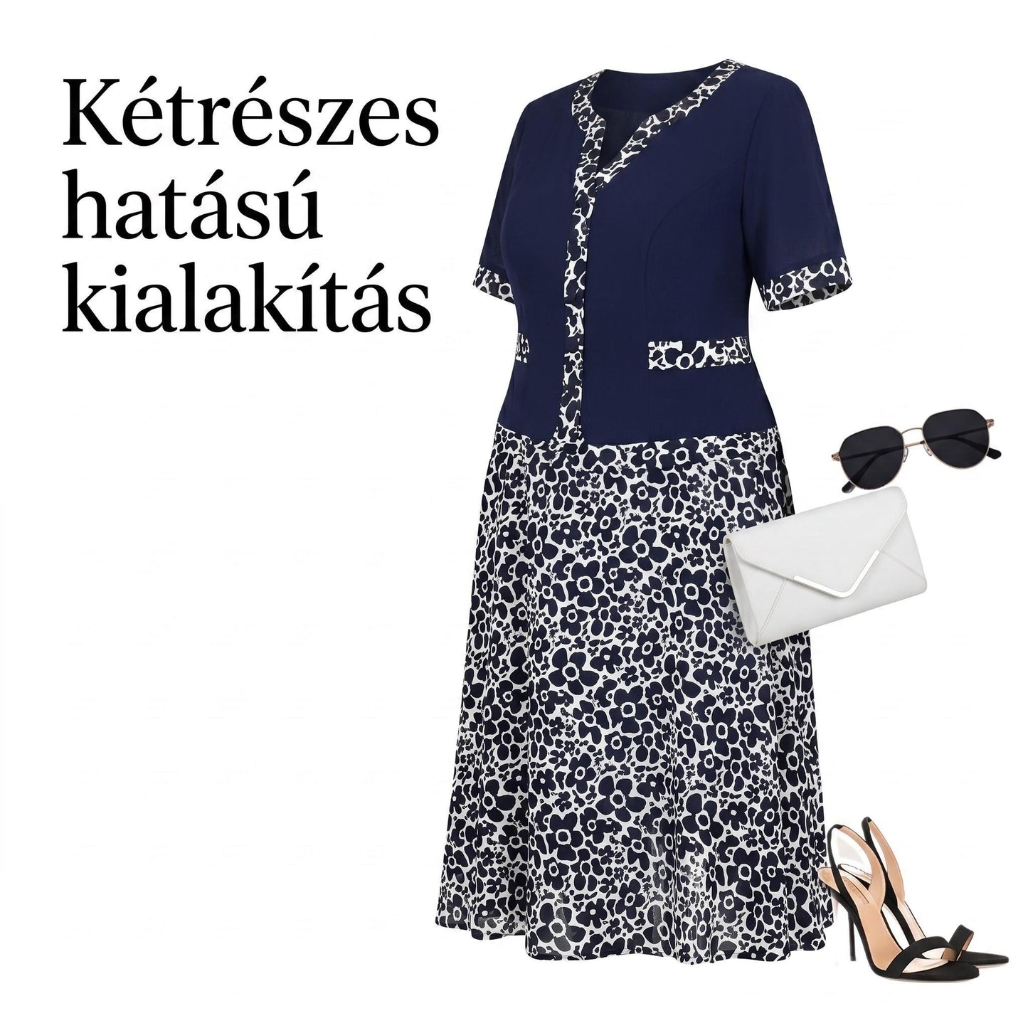 🎁Ingyenes ajándék -📿Gyönyörű nyaklánc🎉50% árcsökkentés🧥👗 Kétrészes hatású virágmintás ruha🌸✨ A-vonalú virágmintás ruha – a könnyed elegancia maga, minden testalkatra!