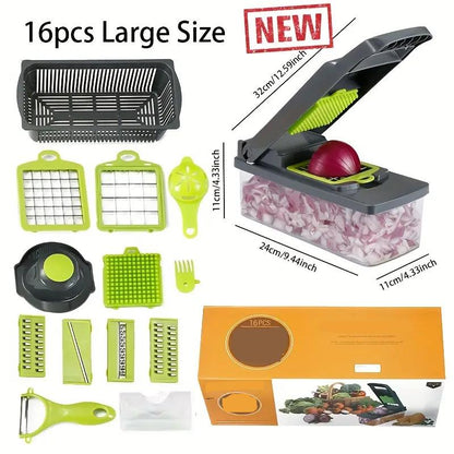 🎊 16 darabos készle😜50% árcsökkentés🥕 Többfunkciós zöldségszeletelő – Gyors, éles és egyszerű tisztítás!🔪Egy gép helyett minden vágási munkát!